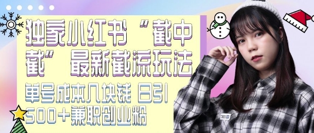 最新小红书截流玩法 独家截中截 单号成本几块钱 日引500+CY粉JZ粉-千优网创