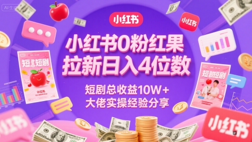 小红书0粉红果短剧拉新日入4位，数短剧总收益10W+大佬实操经验分享-千优网创