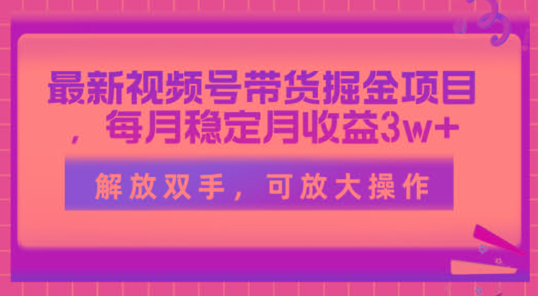 最新视频号带货掘金项目，每月稳定月收益3w+，解放双手，可放大操作-千优网创