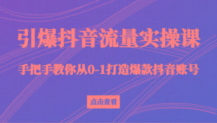 引爆抖音流量实操课，手把手教你从0-1打造爆款抖音账号(27节课)-千优网创