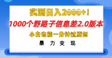 2025抖音1000个野路子信息差最新玩法，一分钟过原创，暴力变现月入几k-千优网创