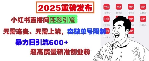 2025重磅发布：小红书直播间连怼引流，无需连麦、无需上镜，突破单号限制，暴力日引流600+-千优网创