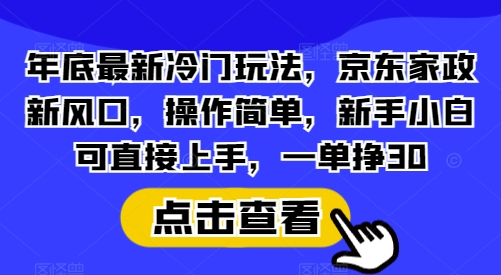 年底最新冷门玩法，京东家政新风口，操作简单，新手小白可直接上手，一单挣30【揭秘】-千优网创