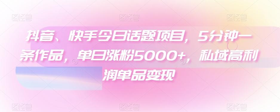 抖音、快手今日话题项目,5分钟一条作品,单日涨粉5000+,私域高利润单品变现-千优网创