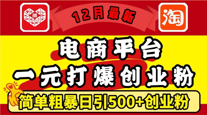 12月最新：电商平台1元打爆创业粉，简单粗暴日引500+精准创业粉，轻松月入过W【揭秘】-千优网创