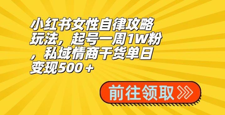 小红书女性自律攻略玩法，起号一周1W粉，私域情商干货单日变现500＋-千优网创
