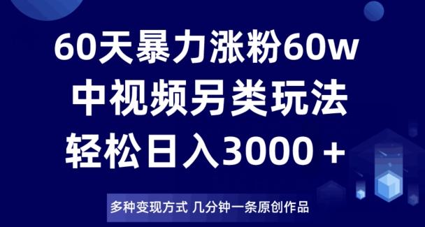 60天暴力涨粉60W，中视频另类玩法，日入3000＋，几分钟一条原创作品多种变现方式-千优网创