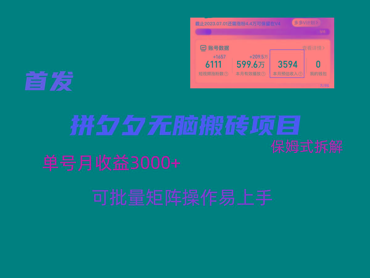 拼夕夕无脑搬砖,单号稳定收益3000+,保姆式拆解-千优网创
