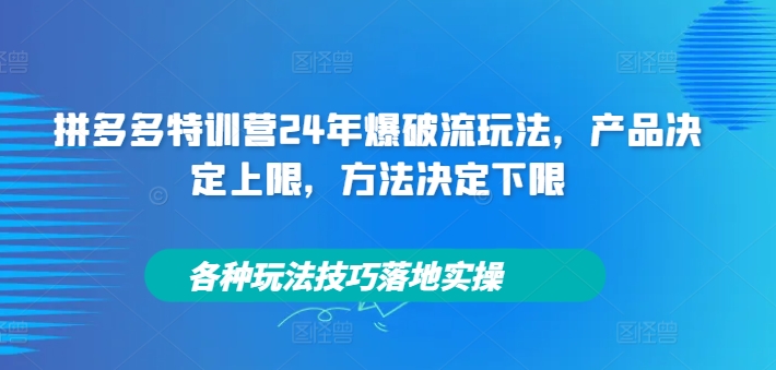 拼多多特训营24年爆破流玩法，产品决定上限，方法决定下限，各种玩法技巧落地实操-千优网创