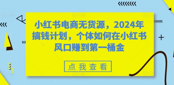 小红书电商无货源，2024年搞钱计划，个体如何在小红书风口赚到第一桶金-千优网创