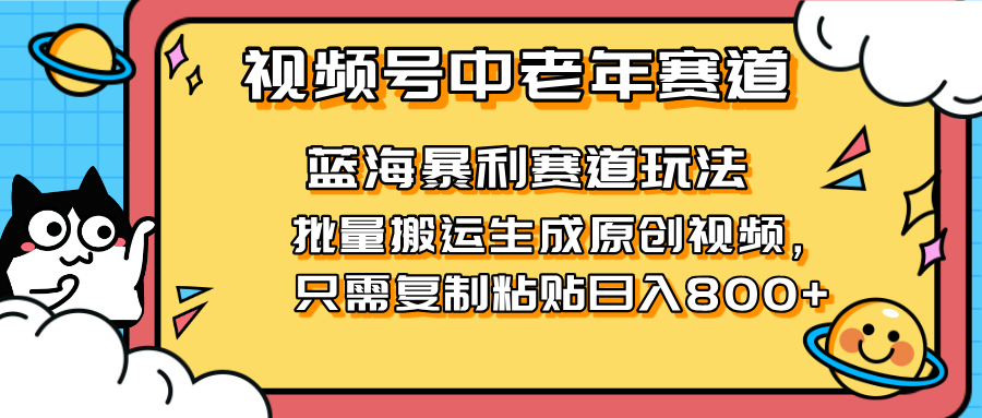 （14314期）2025视频号中老年短视频蓝海暴利风口！复制粘贴搬运视频单日赚800+，无...-千优网创