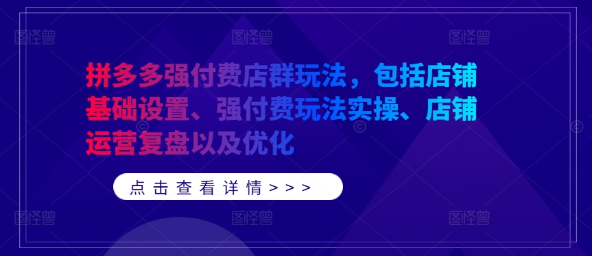 拼多多强付费店群玩法，包括店铺基础设置、强付费玩法实操、店铺运营复盘以及优化-千优网创