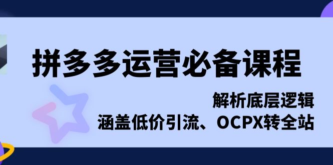 拼多多运营必备课程，解析底层逻辑，涵盖低价引流、OCPX转全站-千优网创