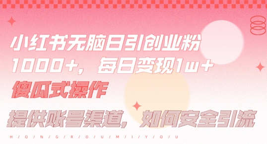 小红书无脑每日引流创业粉500+，小白每天只花半小时，躺赚长尾收益【揭秘】-千优网创
