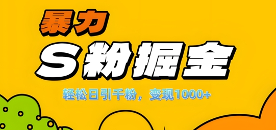 单人单机日引千粉，变现1k+，S粉流量掘金计划攻略【揭秘】-千优网创