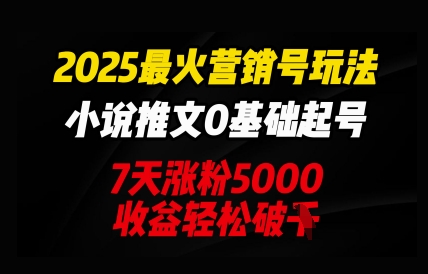 2025最火营销号玩法：小说推文0基础起号，7天涨粉5000，收益轻松破k-千优网创