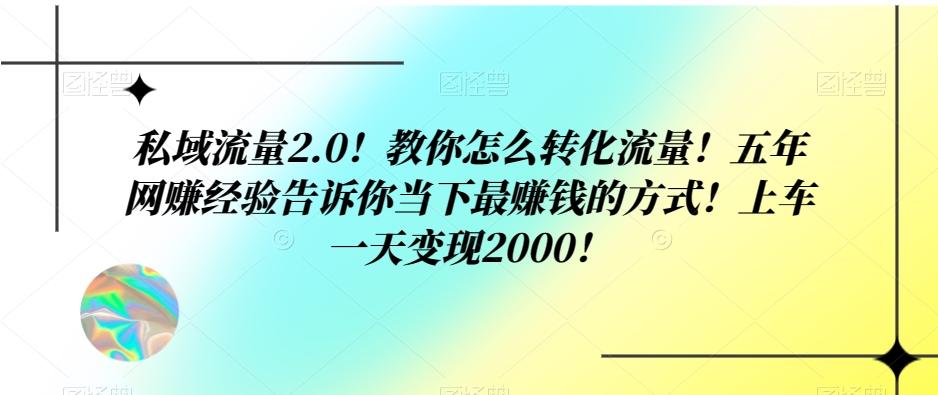 私域流量2.0！教你怎么转化流量！五年网赚经验告诉你当下最赚钱的方式！上车一天变现2000！-千优网创
