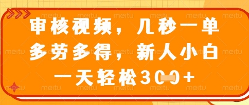 视频审核员，几秒一单，不限时间，不限地点，多做多得，新人小白一天轻松几张+【揭秘】-千优网创