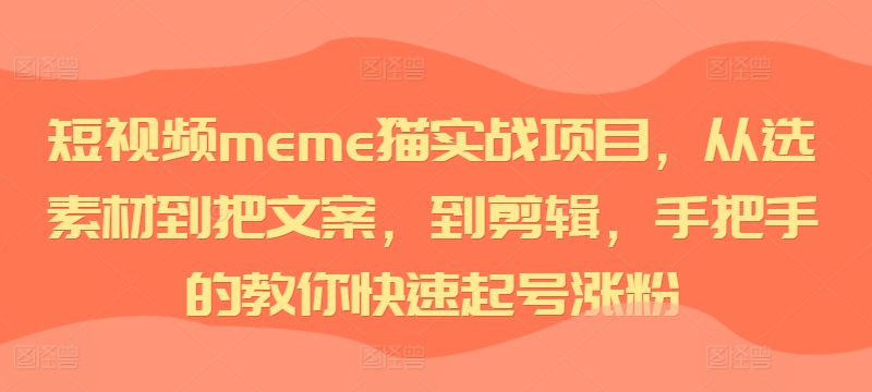 短视频meme猫实战项目，从选素材到把文案，到剪辑，手把手的教你快速起号涨粉-千优网创