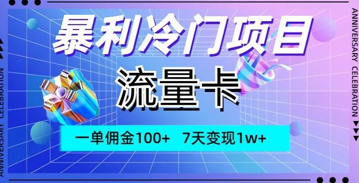 暴利冷门项目，流量卡，一单佣金100+，7天变现1w+-千优网创