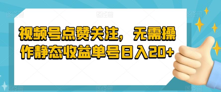 视频号点赞关注，无需操作静态收益单号日入20+-千优网创