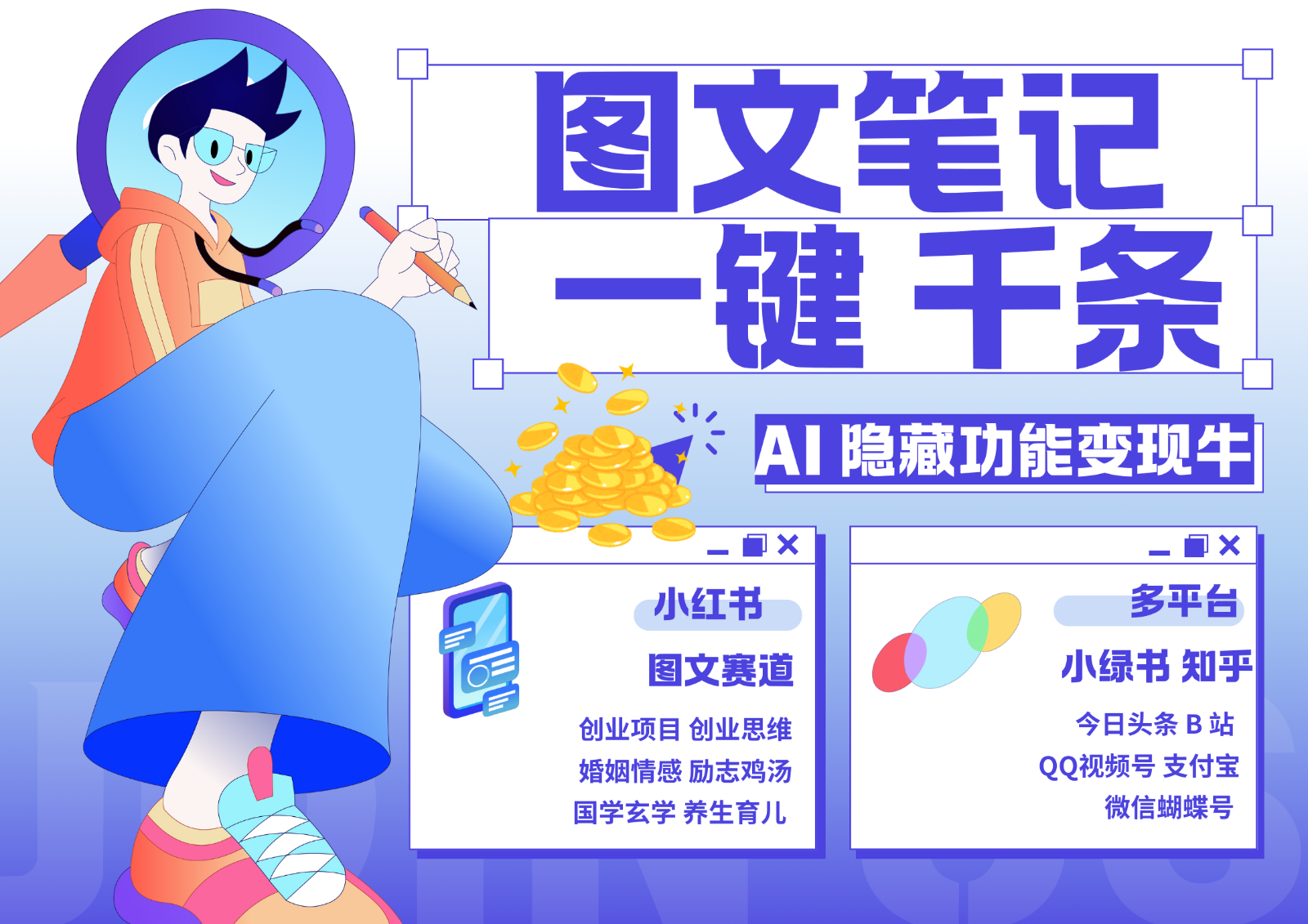 1键生成数千条图文 创业国学 秒生笔记 小红书小绿书图文 轻松引流 变现30000+-千优网创